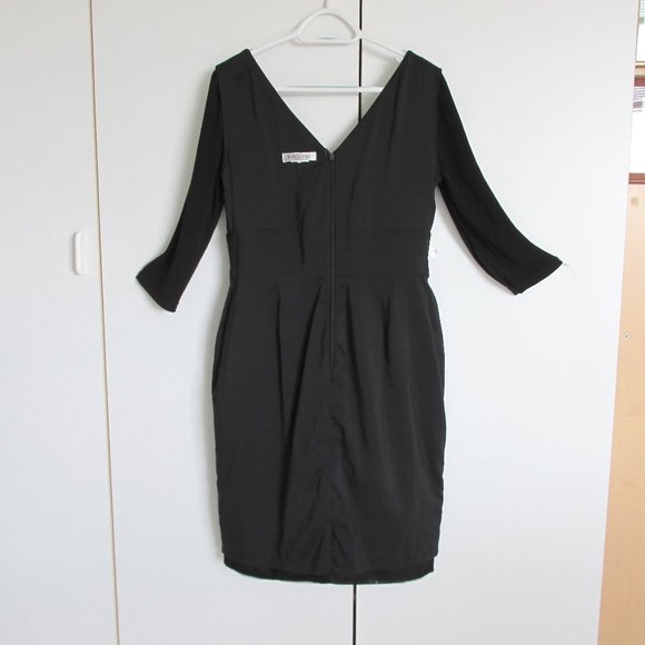 Kay Unger Black Sequin Tulle Skirt Rusched Silk Midriff 3/4 Sleeve Dress No Size - Picture 10 of 13